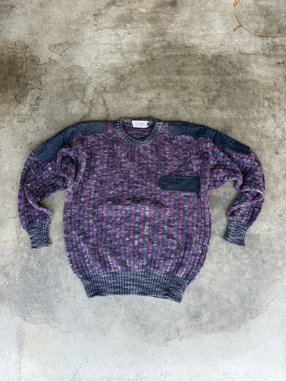Vtg Rodrigo Made In Italy Pullover Sweater Knit Crew Neck Stripe Purple Sz EU 48